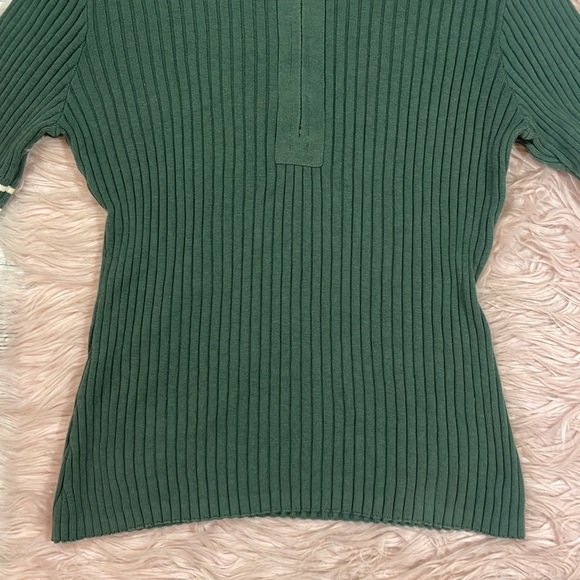 Varley Green Ribbed Napier Fitted Knit Polo Top - Picture 6 of 8
